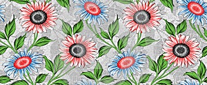 Seamless pattern with spring flowers and leaves. Hand drawn background. floral pattern for wallpaper or fabric