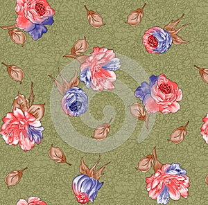 Seamless pattern with spring flowers and leaves. Hand drawn background. floral pattern for wallpaper or fabric