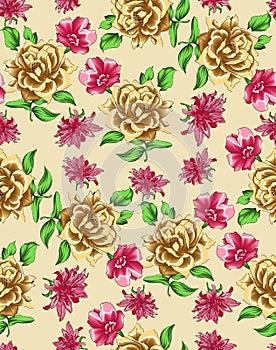 Seamless pattern with spring flowers and leaves. Hand drawn background. floral pattern for wallpaper or fabric