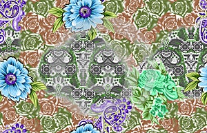 Seamless pattern with spring flowers and leaves. Hand drawn background. floral pattern for wallpaper or fabric