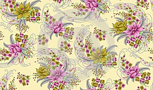 Seamless pattern with spring flowers and leaves. Hand drawn background. floral pattern for wallpaper or fabric