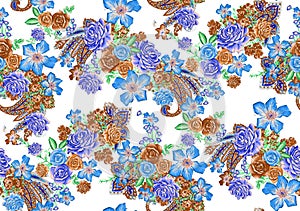 Seamless pattern with spring flowers and leaves. Hand drawn background. floral pattern for wallpaper or fabric