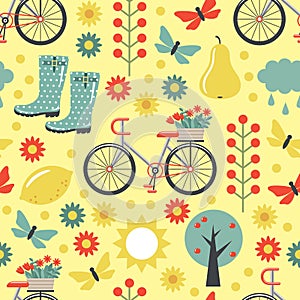 Seamless pattern of spring, nature icons