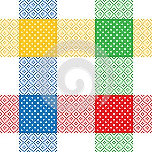 Seamless pattern for spring summer tablecloth, picnic blanket, oilcloth. Colorful abstract geometric asymmetric pixel tartan check