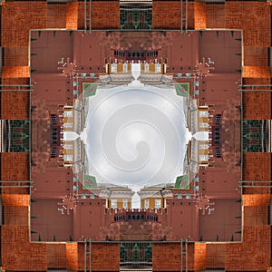 Seamless pattern - square, kaleidoscope of photos on the theme of brick wall, architecture