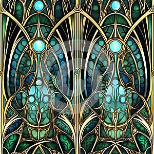 Seamless pattern with stained glass window. abstract mosaic repetition background. Generative AI