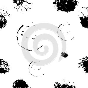 Seamless pattern of stains and splashes. Black circles and blots. Vector