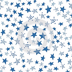 Seamless pattern, star asterisk, white blue design with star element