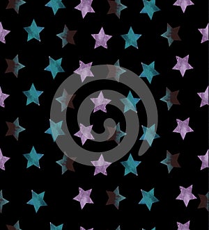 Seamless Pattern with Stars on black background.