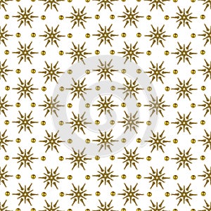 Seamless pattern, stars collected from gold, decorated Christmas trees on a white background