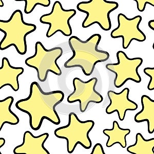 Seamless pattern with stars. Doodle. A space flight. Cosmonautics Day. Hand-drawn. Vector illustration. It can be used to design