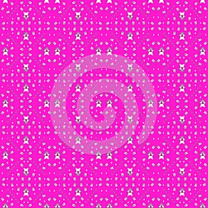 Seamless pattern of stars and geometric shapes in white and purple colors on pink magenta background. Flat design vector illustr