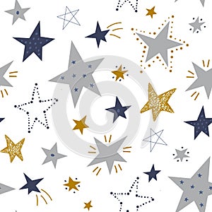 Seamless pattern with stars. Kids print. Vector hand drawn illustration