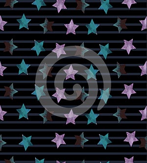 Seamless Pattern with Stars on striped background.
