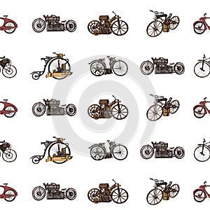 Seamless pattern steampunk with old bicycle. Seamless pattern can be used for wallpaper, pattern fills, web page background,