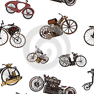 Seamless pattern steampunk with old bicycle. Seamless pattern can be used for wallpaper, pattern fills, web page background,