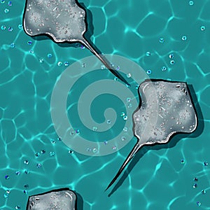 SEAMLESS PATTERN - STING RAY ON WATER SEAMLESS PATTERN