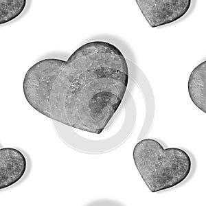 Seamless pattern with stone hearts on white