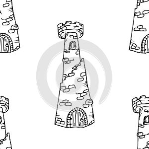 Seamless pattern of a stone tower. Vector illustration of a seamless stone tower background