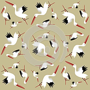 Seamless pattern of storks