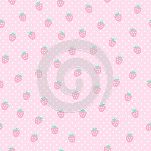 Seamless pattern with strawberries. Light pale pink background.