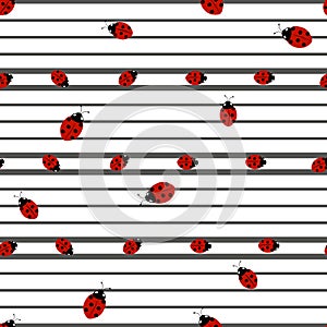 Seamless pattern with stripes and ladybirds