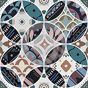 Seamless pattern in style of colorful floral patchwork