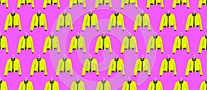 Seamless Pattern stylish acid jacket on pink background. Fashion blog or magazine concept Minimalistic clothing