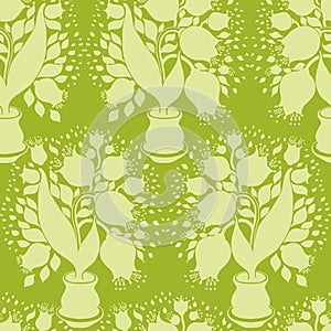 Seamless pattern with stylize silhouettes of tulips in a pot. Go