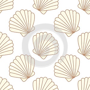 Seamless pattern with stylized beige seashells
