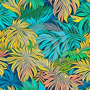 Seamless pattern with stylized exotic leaves for vintage Victorian wallpaper