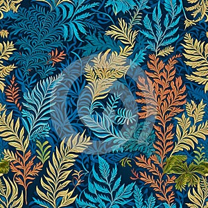 Seamless pattern with stylized exotic leaves for vintage Victorian wallpaper