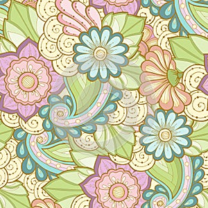 Seamless pattern with stylized flowers. Ethnic background.