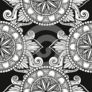 Seamless pattern with stylized flowers. Ethnic background.