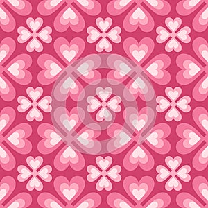 Seamless pattern of stylized flowers and hearts