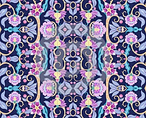 Seamless pattern with stylized ornamental flowers