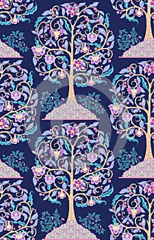 Seamless pattern with stylized ornamental flowers