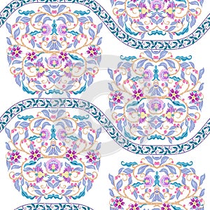 Seamless pattern with stylized ornamental flowers in retro,