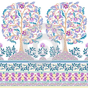 Seamless pattern with stylized ornamental flowers in retro,