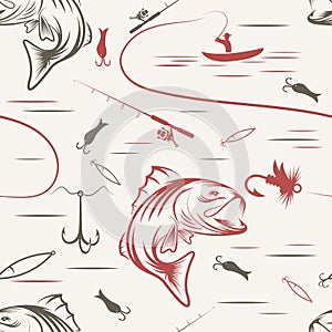 Seamless pattern on the subject of fishing photo