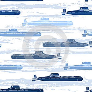 Seamless pattern with submarines. Marine background.