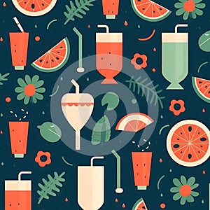 Seamless pattern with summer drinks. Vector illustration in flat style