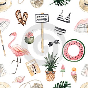 Seamless pattern with summer items