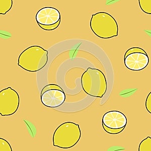 Seamless pattern of summer lemon slices background in flat style. ready to use for cloth, textile, wrap and other