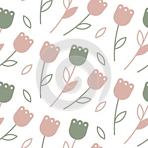 Seamless pattern of Summer simple flowers illustration. Set of Cute Colorful retro style flowers. Nature. Spring flowers