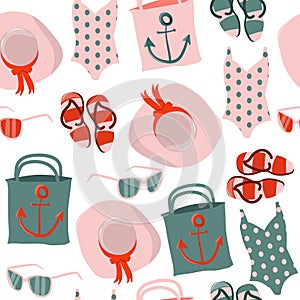 Seamless pattern with summer women clothes and accessoires