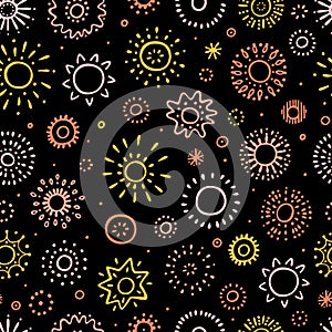 Seamless pattern with sun. Hand drawn sun. Vector Illustration.