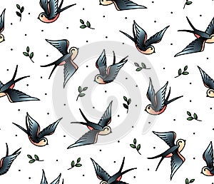 Seamless pattern with swallows