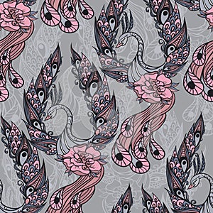 Seamless pattern with the swans.