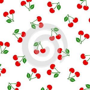 Seamless pattern with sweet cherry. Fashion design. Food print for tablecloth, curtain or dishcloth. Fruits sketch background
